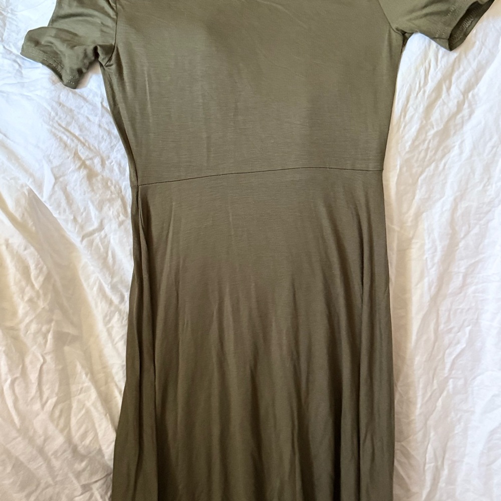 Boohoo Green Midi A-Line Dress Crew Neck Short Sleeve